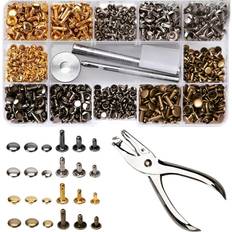Rivets Spactz 240 Pcs Set Leather Rivets Double Cap Rivet with 4 Pcs Fixing Tools