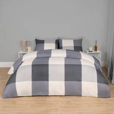 Superking duvet cover set OHS Gingham Block Check Set, - Superking Duvet Cover Grey (260x220cm)