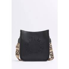 Black Messenger Bags River Island Faux Leather Ri Messenger Bag - Black