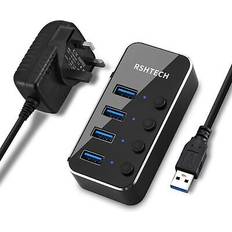 RSHTECH Powered USB Hub Aluminum 4-Port Power Supply