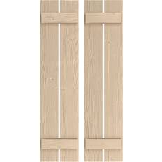Windows Ekena Millwork Rustic 2 Board Spaced Board Shutters 11.5x54 Primed Tan Window Shutter