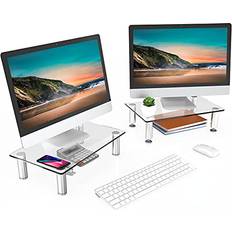 Fitueyes Dual Monitor Stand Glass 2 Pack 38.5 x 24 x 7.5 cm