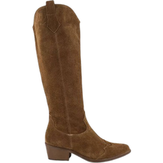 Womens Kezia Heeled Western Knee Boots Tan Suede