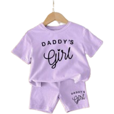 Shein Daddys Girl Baby Girl Casual Simple English Print Short Sleeve TShirt And Shorts Set Suitable For Summer