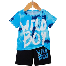 Shein Baby Boy Tie Dye Letter Printed Casual Short Sleeve Top And Shorts Set SpringSummer