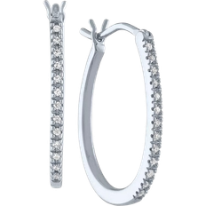 Diamond hoop earrings Macy's Diamond Oval Hoop Earrings (1/10 ct. t.w. in Sterling Silver Silver