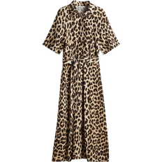 Kleider H&M Tie Belt Shirt Dress - Beige/Leopard Print