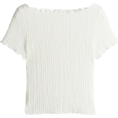 H&M Crinkled Top with Overlocked Trim - Cream