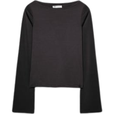 Stradivarius Polyamide T-shirt with boat neck Black
