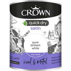 Crown Quick Dry Satin Wood Paint Pure Brilliant White 0.75L