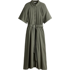 Kleider H&M Tie Belt Shirt Dress - Dark Khaki Green