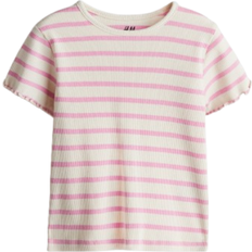 H&M Ribbed Jersey Top - Light Beige/Striped (1218038011)