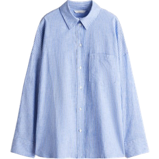 H&M Oversized Linen-Blend Shirt - Light Blue/Striped