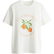 H&M Printed T-shirt - White/Clementia