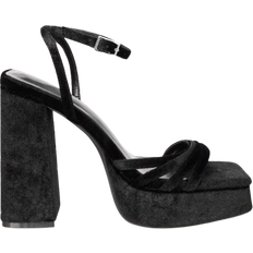 PrettyLittleThing Velvet Square Toe Strappy Block Heels - Black