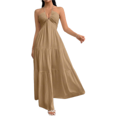 Shein Damen Chiffon Halter Rückenfreies Kleid mit langem Saum für Urlaub, Hochzeit und Festival