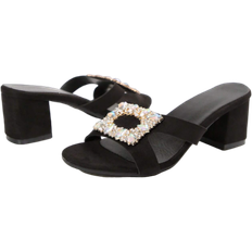 Shein New Arrival Rhinestone Decor Square Buckle High Heel Sandals Women Summer Slipper Black CN35,CN36,CN37,CN38,CN39,CN40,CN41,CN42,CN43