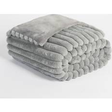 OHS Faux Fur Thick Ribbed Blankets Grey (150x125cm)