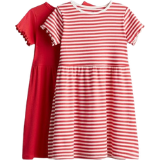 H&M Cotton Dresses 2-pack - Red/Striped (1288653001)