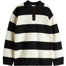 Recycled Fabric - Women Polo Shirts H&M Fine-knit Polo Shirt - Black
