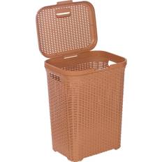 Plastic Rattan Laundry Clothes Bin Basket 55L Beige