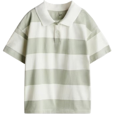 H&M Cotton Polo Shirt - Light Dusty Green/Striped (1275457003)