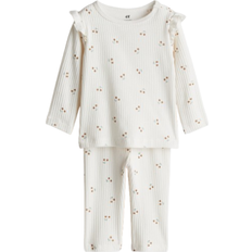 H&M Ribbed Cotton Set - Cream/Cherries (0867135133)