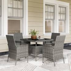 OutSunny 4 Seater Rattan Garden Furniture with Cushion Grey Patio Dining Set