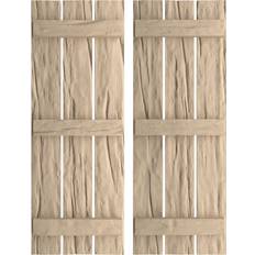 Windows Ekena Millwork Rustic 3 Board Spaced B-N-B Faux Wood Shutters 17.5x58 Primed Tan Timber Window Shutter