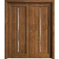 Doors SartoDoors Sliding Double Pocket Doors 56 84 inches Ego 5014 Cognac Oak Interior Door Frosted Glass (x)