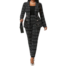 Stretch - Women Coats Shein Elegant Black Knitted Lapel Button Coat - Black
