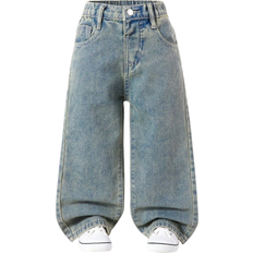 Shein Young Girl YK Street Daily Elastic Waist Straight Jeans With Flat Pockets Girls Daily OOTD Outfits