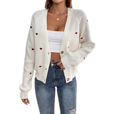 Shein Cardigan Mit Herz Stickerei - Knopf Vorne