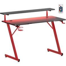 Songmics Gaming Desk with LED Lights Carbon Black and Ruby Red