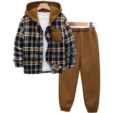 Shein pcs Boys Fashionable Plaid Hooded Jacket And Jogger Pants Set