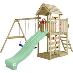 Wickey Parco giochi in legno MultiFlyer Tetto in legno Giochi da giardino con altalena e scivolo Casetta da gioco per l'arrampicata con sabbiera e scala di