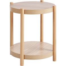 MDF Small Tables Beliani Round Traditional Side MDF Shelf Storage Light Wood Genola Small Table