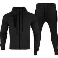 Xusheng Men's Suit Spring Autumn Youth Mountaineering Outdoor Leisure Sports Set - Black