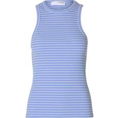 Bomuld - Unisex Toppe Selected Femme SLFAnna O-neck Striped Tank Top - Cornflower Blue/White