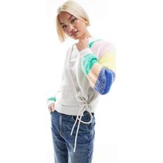 Multicoloured Cardigans Pieces Multicolour Dye Knitted Wrap Front Cardigan - Cloud White