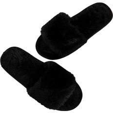 Shein Black Minimalist Fuzzy Bedroom Slippers