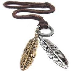 Leather Necklaces Maxpower Cool Unisex Vintage Charms Choker Feather Pendant Leather Long Necklace