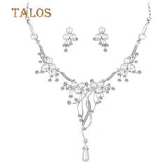 Crystal Jewellery Sets Maxpower Talos Crystal Stone Faux Pearl Flower Necklace Earrings - White