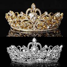 Grey Crowns & Tiaras XZGSTORE Crystal Rhinestone Queen Crown Tiara Wedding Pageant Bridal Diamante Headpiece