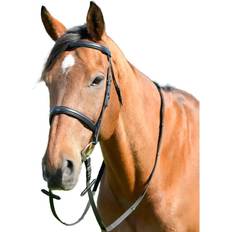Classic Leather Horse Cavesson Bridle With Reins - Black