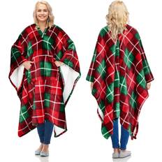 Red Capes & Ponchos Ata-Boy Catalonia Fleece Wearable Blanket Poncho - Idea Red Plaid