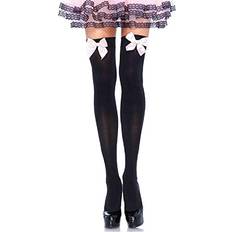 Pink Stay-ups Leg Avenue Sort Nylon Stockings Over The Knee - Lyserød Sløjfe