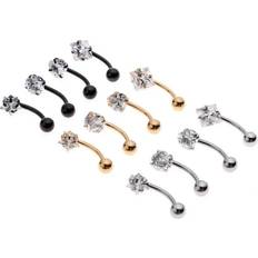 Lumos Belly Bar Surgical Steel Different Crystal Gem Navel Bar Button Ring Belly Bars - Black Square