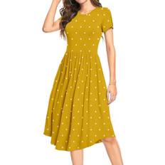 Berne Women's Short Sleeve Casual Flowy Plus Swing Midi Dress - Dot Yellow
