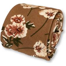Pink Ties Coffee Brown Mens Cotton Tie - Pink Floral Design